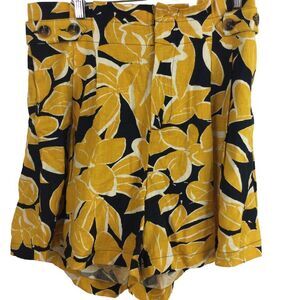 Who What Wear Floral Tropical High Waist Linen Blend Paper Bag Shorts Yellow 12